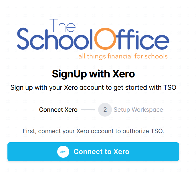 TRAX signup screen showing the Connect to Xero button